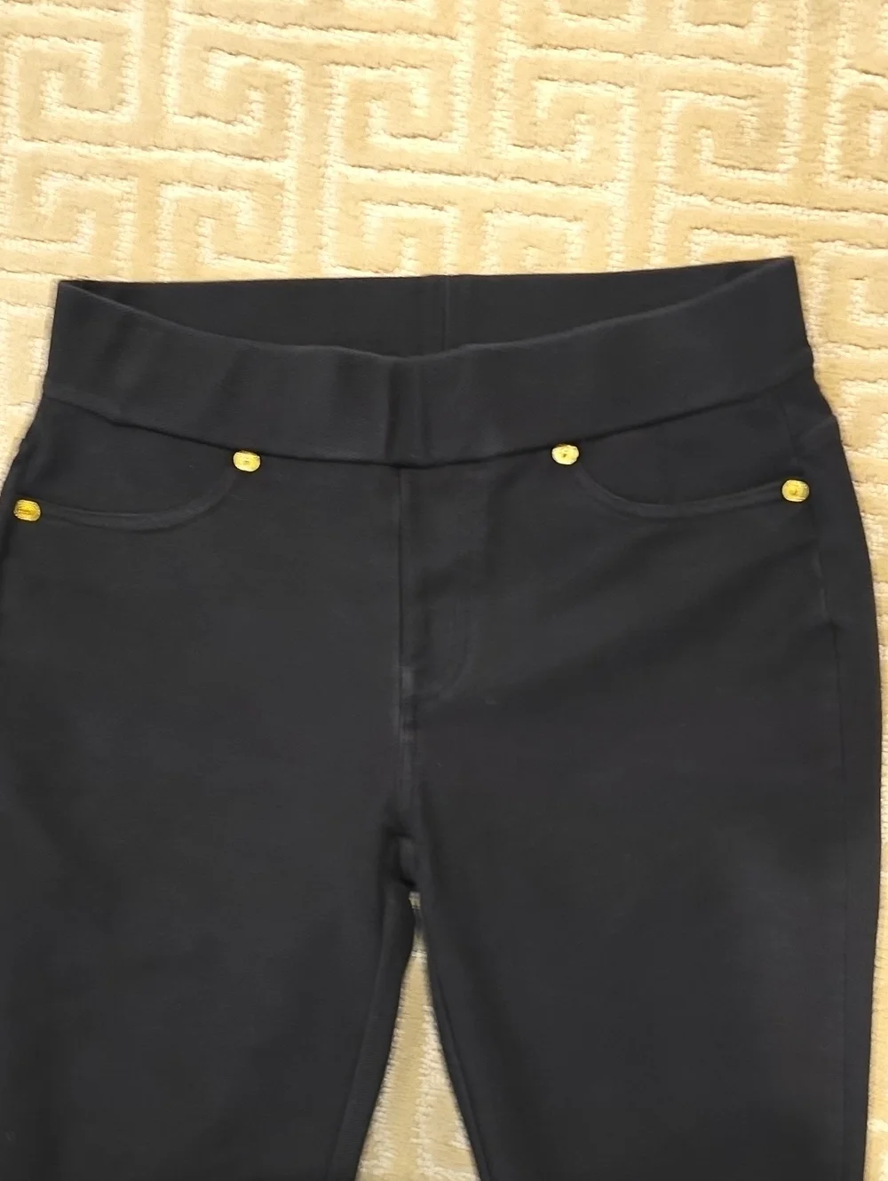 Michael Kors Black Stretch Ponte Jeggings with Gold Accents, Size S